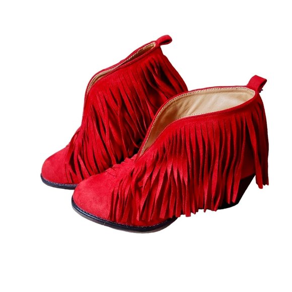 Womens RED Center Cut Fringe Ankle Booties. Size 11 - Picture 1 of 9